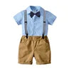 Boys Shorts Set Clothes Cotton Striped Short-sleeved Shirt White Short Four-piece Set Child Baby Clothing