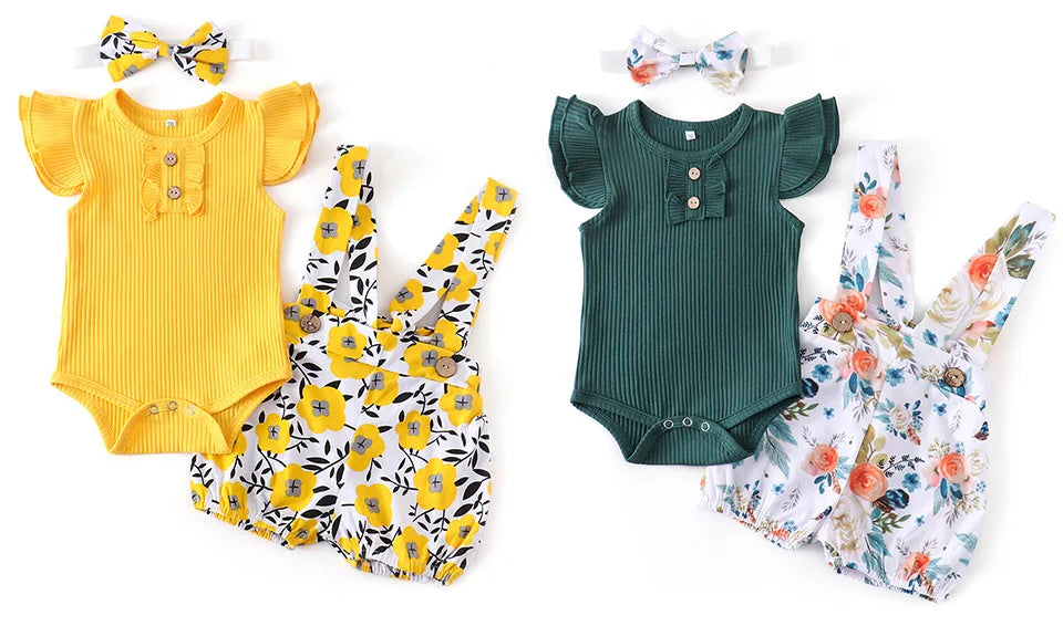 Ropa de bebé recién nacida niña verano, conjunto de 3 piezas, moda sin mangas, mameluco de color sólido, monos casuales, diadema, ropa para bebé