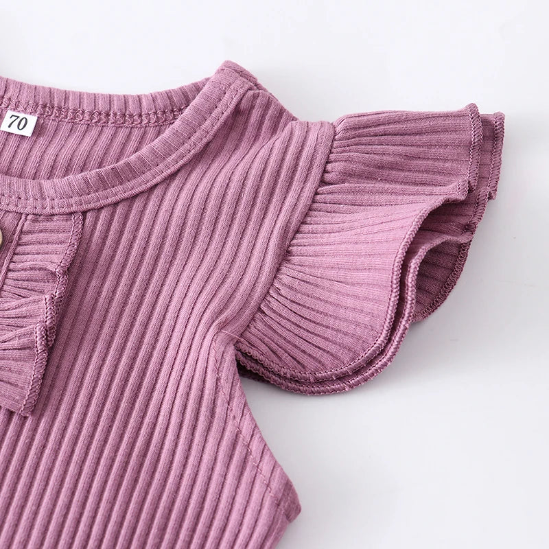 Ropa de bebé recién nacida niña verano, conjunto de 3 piezas, moda sin mangas, mameluco de color sólido, monos casuales, diadema, ropa para bebé