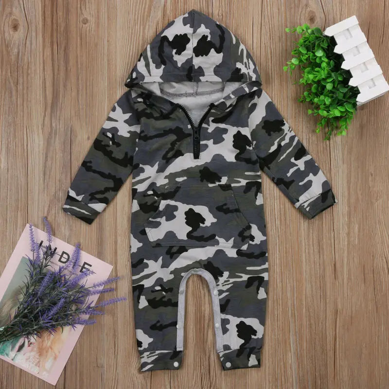 0-24M Bebé Niño Sudadera con Capucha Camuflaje Mameluco Recién Nacido Camo Manga Larga Mameluco Mono para Bebé Traje de Niños Cálido Primavera Otoño