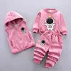 2025 Winter Casual Baby Clothing Set 3pcs Kids Bear Pattern Hooded Coat Warm Outfits for Children