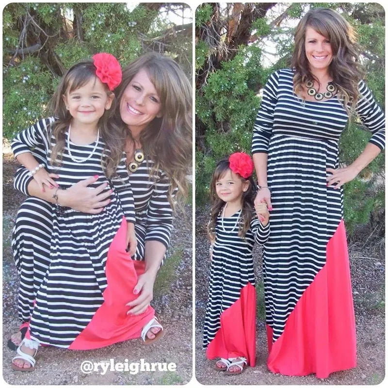 Mom and Daughter Dress Spring Fashion Mother Daughter Dresses Family Matching Cotton Outfits Girls Baby Clothing 1-9 Years Old