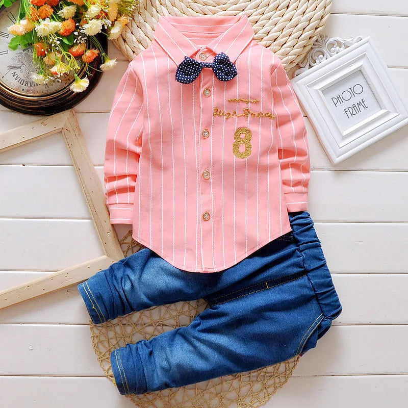 Kinder Jungen Kleidung Baby Casual Fliege Hemd + Hose 2-teilige Sets Sommer Kleinkind Denim Outfits Kinder Anzüge Kleinkind Kleidung BC1219