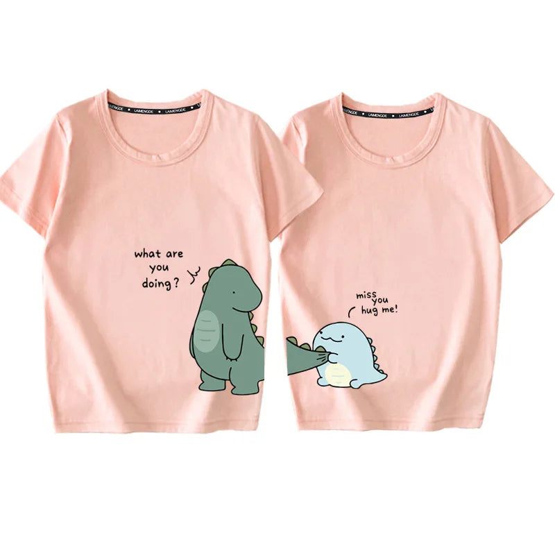 2022 Mother Kids Family Matching Outfit T-Shirts Clothes 100% Cotton Short Sleeve Dinosaurs Cartoon Parent Girls Boys Clothing