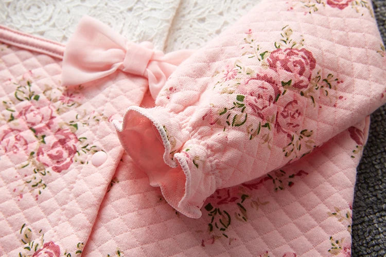Winter Newborn Baby Girl Clothes Thicken Floral Princess Jumpsuit Clothing Sets Boys Bodysuit+ Hats