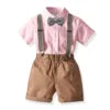 Two Pieces Baby Boys Gentleman Plain Bow Tie Short Sleeve Shorts Summer Baby Clothing Set Kids Boutique Clothing Set