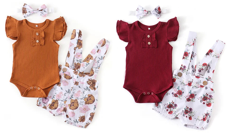 Ropa de bebé recién nacida niña verano, conjunto de 3 piezas, moda sin mangas, mameluco de color sólido, monos casuales, diadema, ropa para bebé