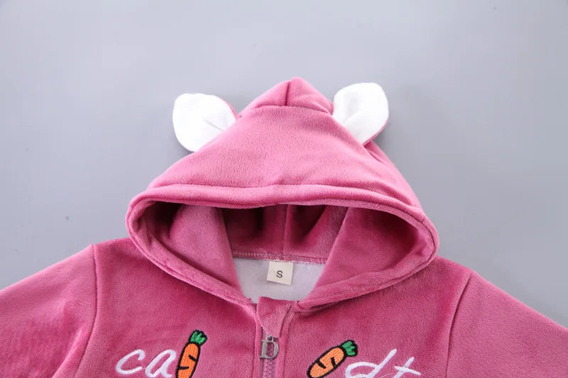 2025 Winter Lässig Baby Kleidung Set 3tlg Kinder Bärenmuster Kapuzenmantel Warme Outfits für Kinder
