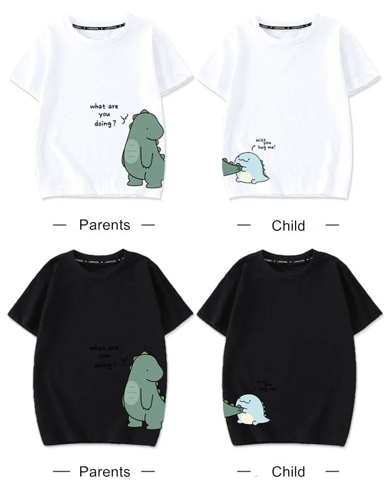2022 Mother Kids Family Matching Outfit T-Shirts Clothes 100% Cotton Short Sleeve Dinosaurs Cartoon Parent Girls Boys Clothing