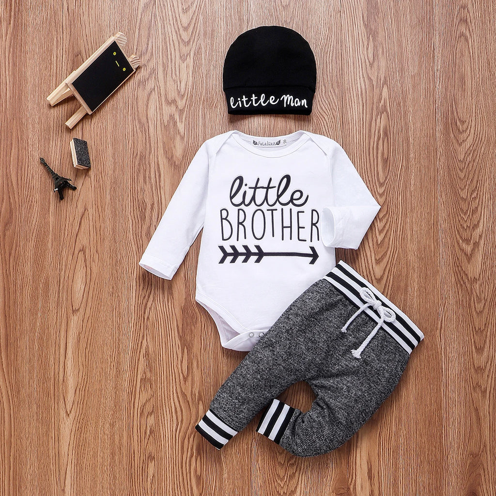 Conjuntos de ropa de algodón para bebés de 0 a 18 meses, recién nacidos, niños, mameluco de manga larga, pantalón, gorros, atuendo de 3 piezas, ropa de abrigo para bebé