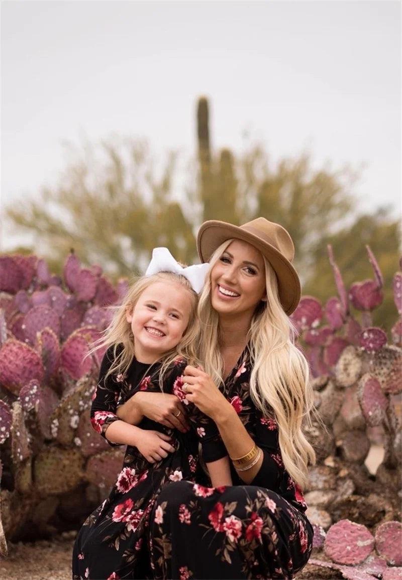 Mom and Daughter Dress Spring Fashion Mother Daughter Dresses Family Matching Cotton Outfits Girls Baby Clothing 1-9 Years Old
