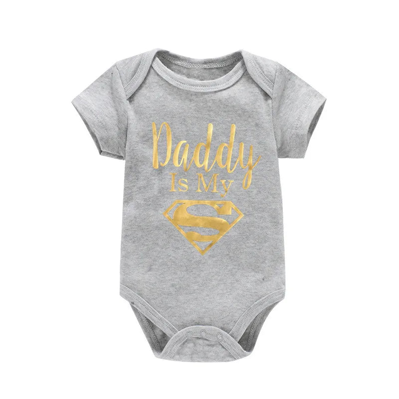 Mameluco de bebé, ropa para bebés recién nacidos, niños y niñas, papá de oro es mi héroe, estampado divertido, mono de bebé, lindo body casual de bebé