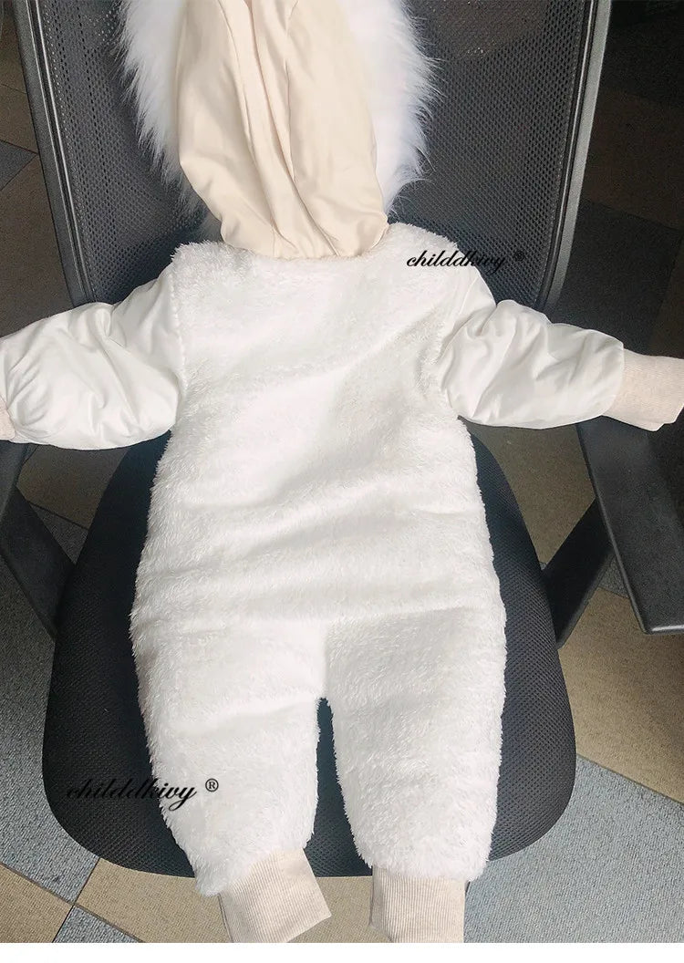Winter Newborn Baby Girl Clothes Thicken Baby Romper With Gloves Warm Baby Jumpsuit Hooded Plus Velvet Children's Clothing 0-18M