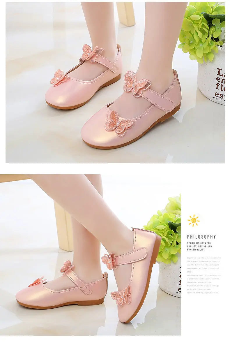 2-12Years Old Kids Leather Shoes Comfortable Beautiful Butterfly Girls Princess Shoes For Wedding Party Children Single Shoes