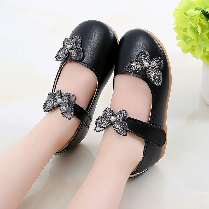 2-12Years Old Kids Leather Shoes Comfortable Beautiful Butterfly Girls Princess Shoes For Wedding Party Children Single Shoes