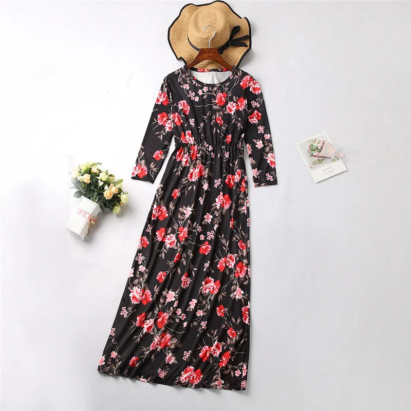 Mom and Daughter Dress Spring Fashion Mother Daughter Dresses Family Matching Cotton Outfits Girls Baby Clothing 1-9 Years Old