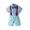 Two Pieces Baby Boys Gentleman Plain Bow Tie Short Sleeve Shorts Summer Baby Clothing Set Kids Boutique Clothing Set