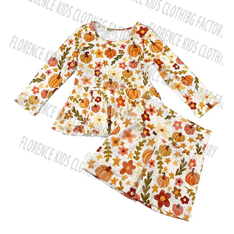 DH ODM Custom-Mädchensets Neuer Stil Kleinkind-Mädchen Peplum-Top Biker-Shorts Leggings Outfit Neugeborenen-Babykleidungssets