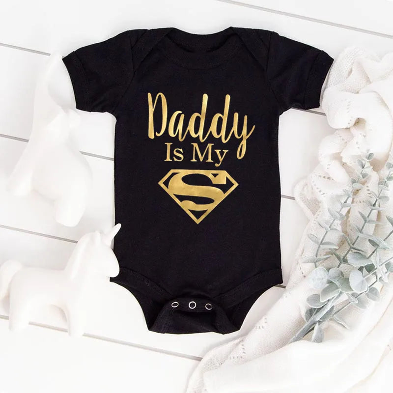 Mameluco de bebé, ropa para bebés recién nacidos, niños y niñas, papá de oro es mi héroe, estampado divertido, mono de bebé, lindo body casual de bebé