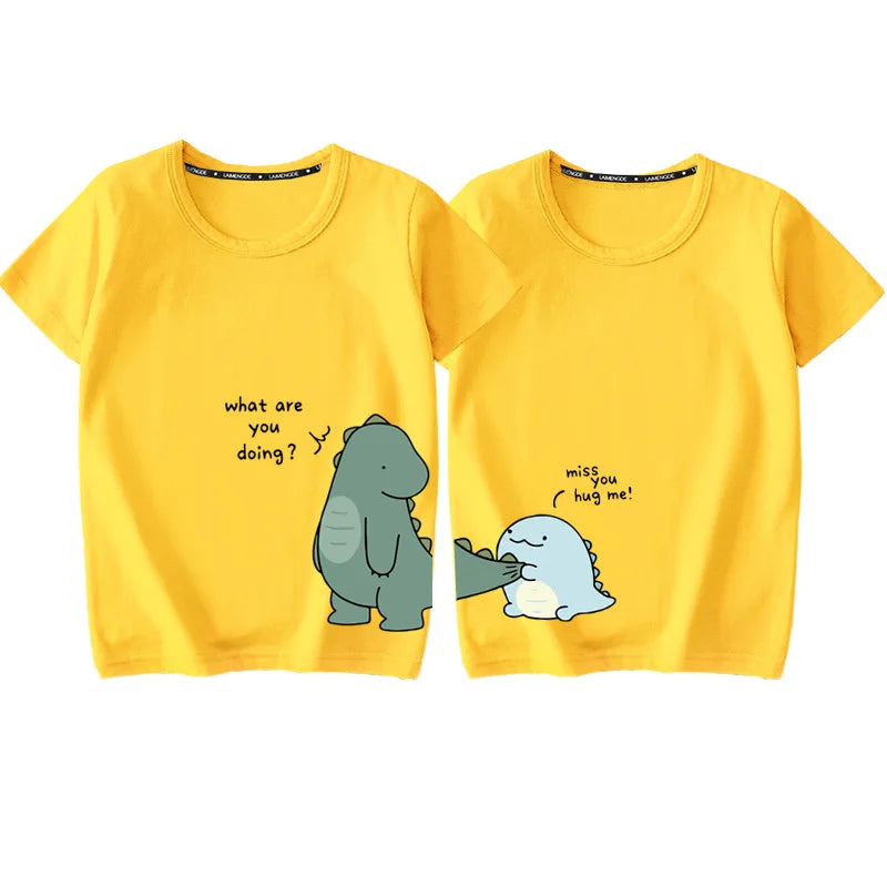 2022 Mother Kids Family Matching Outfit T-Shirts Clothes 100% Cotton Short Sleeve Dinosaurs Cartoon Parent Girls Boys Clothing