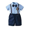 Boys Shorts Set Clothes Cotton Striped Short-sleeved Shirt White Short Four-piece Set Child Baby Clothing