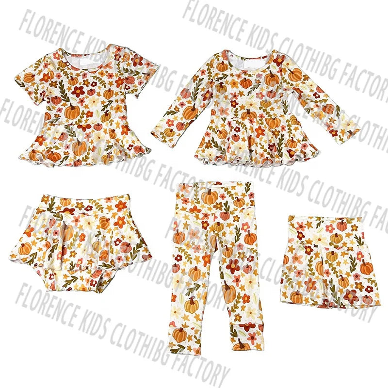 DH ODM Custom-Mädchensets Neuer Stil Kleinkind-Mädchen Peplum-Top Biker-Shorts Leggings Outfit Neugeborenen-Babykleidungssets