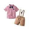 Boys Shorts Set Clothes Cotton Striped Short-sleeved Shirt White Short Four-piece Set Child Baby Clothing