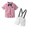 Boys Shorts Set Clothes Cotton Striped Short-sleeved Shirt White Short Four-piece Set Child Baby Clothing