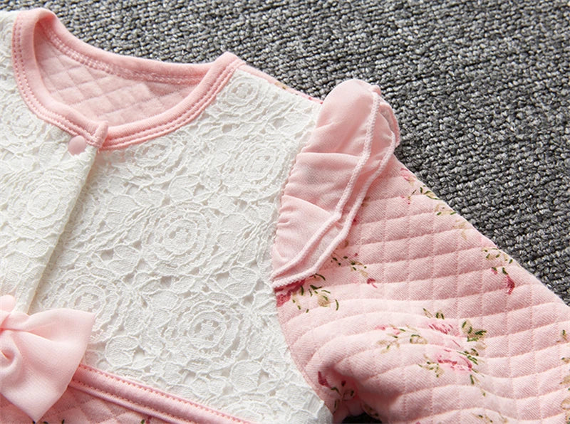 Winter Newborn Baby Girl Clothes Thicken Floral Princess Jumpsuit Clothing Sets Boys Bodysuit+ Hats