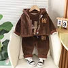 2025 Winter Casual Baby Clothing Set 3pcs Kids Bear Pattern Hooded Coat Warm Outfits for Children