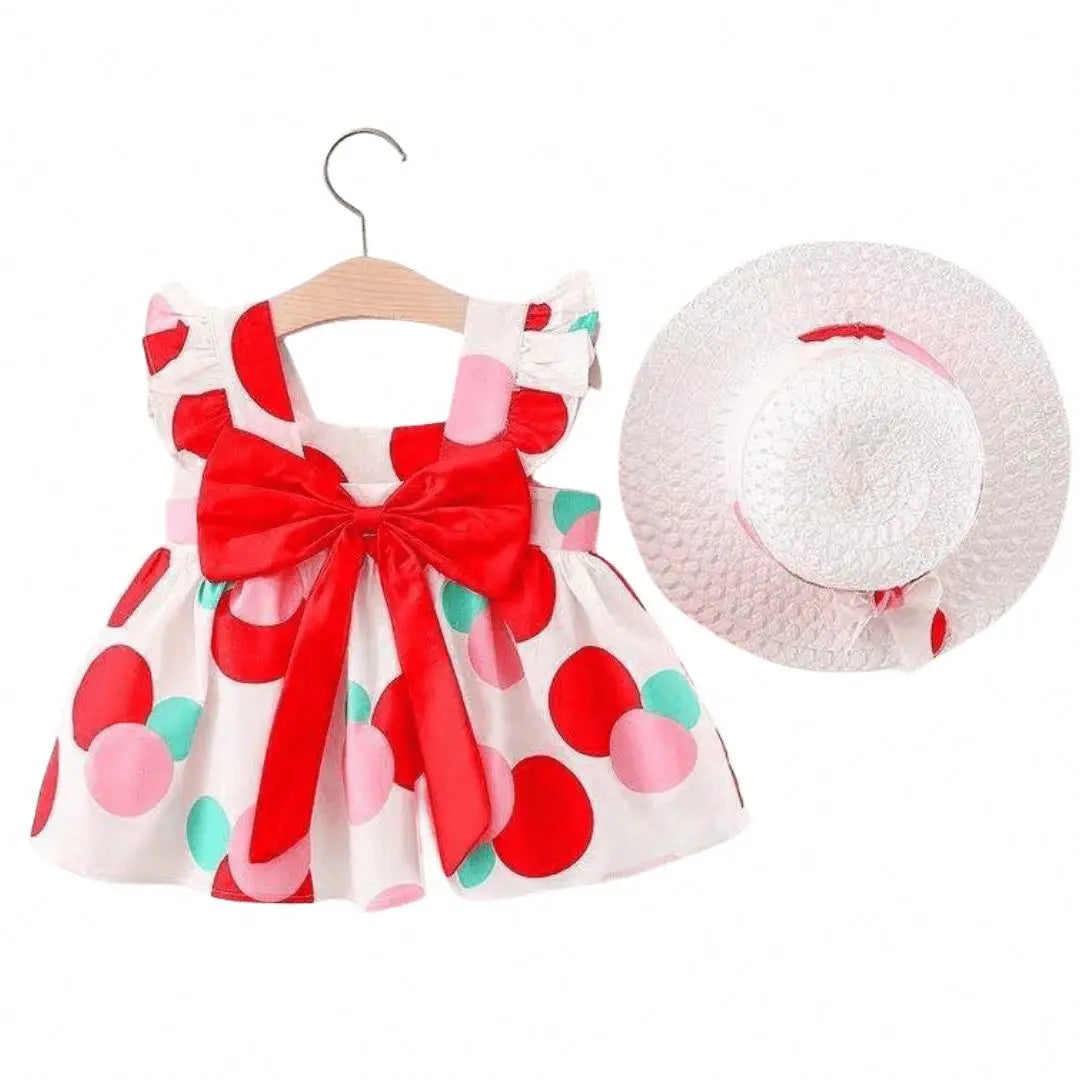 Conjuntos de ropa de bebé para verano sin mangas, playa, finos, ligeros, dulces, infantiles, florales, baratos, de algodón, para niñas pequeñas, vestido casual con sombrero