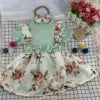 Girls Summer Casual Floral Cotton Organic Romper Dress Set Newborn Baby Clothing with Short Sleeves Supports Girls