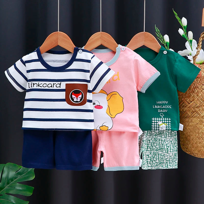 Conjunto de ropa para niños Bebé Niño/Niña Camiseta + Pantalones cortos Ropa de verano Algodón Dibujos animados Chándal casual para niños Conjunto de ropa para bebés