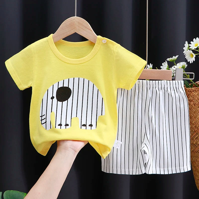 Conjunto de ropa para niños Bebé Niño/Niña Camiseta + Pantalones cortos Ropa de verano Algodón Dibujos animados Chándal casual para niños Conjunto de ropa para bebés