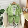 2025 Winter Casual Baby Clothing Set 3pcs Kids Bear Pattern Hooded Coat Warm Outfits for Children