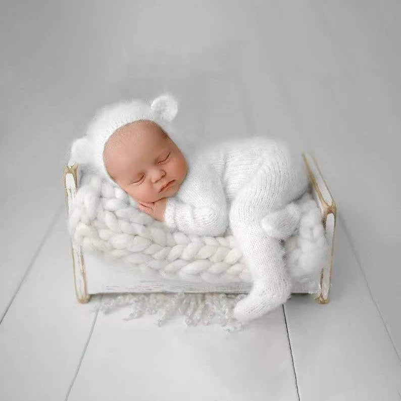 Foto Studio Babykleidung Neugeborene Strickwolle Mohair Anzug Bärenkleidung
