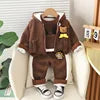 2025 Winter Casual Baby Clothing Set 3pcs Kids Bear Pattern Hooded Coat Warm Outfits for Children