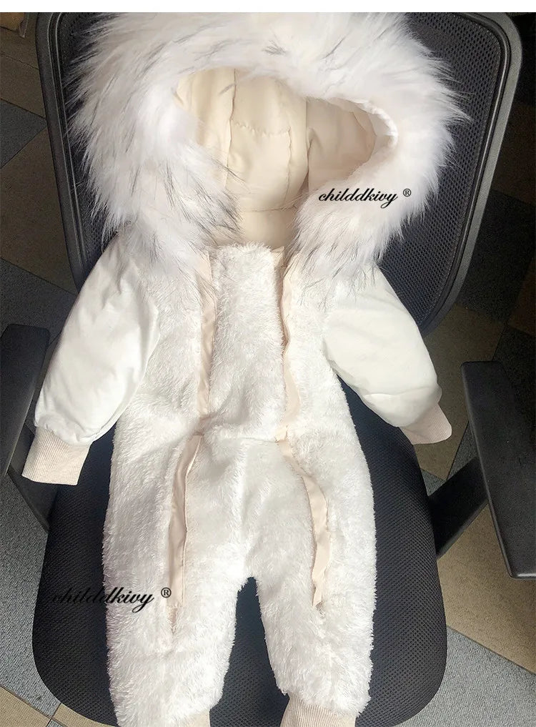 Winter Newborn Baby Girl Clothes Thicken Baby Romper With Gloves Warm Baby Jumpsuit Hooded Plus Velvet Children's Clothing 0-18M