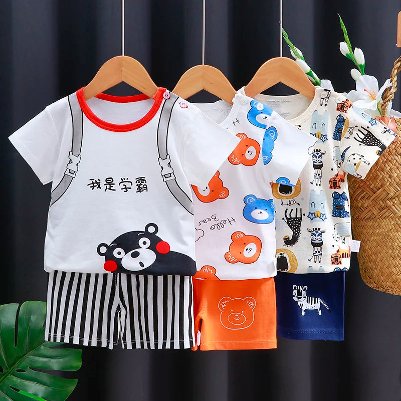 Conjunto de ropa para niños Bebé Niño/Niña Camiseta + Pantalones cortos Ropa de verano Algodón Dibujos animados Chándal casual para niños Conjunto de ropa para bebés