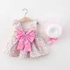Baby Clothing Sets Summer Sleeveless Beach Thin Light Sweet Kids Floral Cheap Flower Cotton Toddlers Girls Casual Dress With Hat