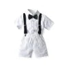 Two Pieces Baby Boys Gentleman Plain Bow Tie Short Sleeve Shorts Summer Baby Clothing Set Kids Boutique Clothing Set