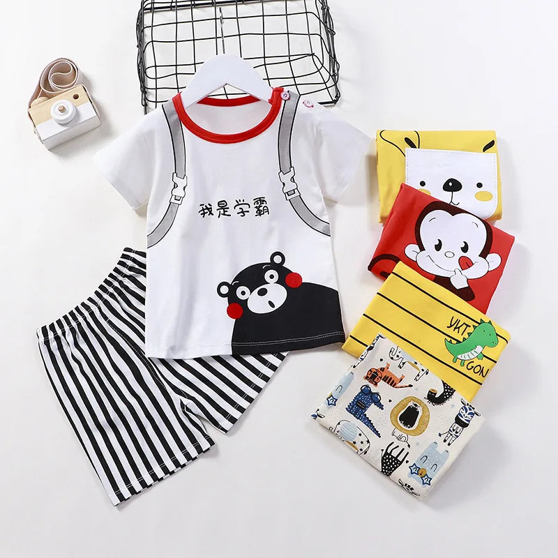 Conjunto de ropa para niños Bebé Niño/Niña Camiseta + Pantalones cortos Ropa de verano Algodón Dibujos animados Chándal casual para niños Conjunto de ropa para bebés