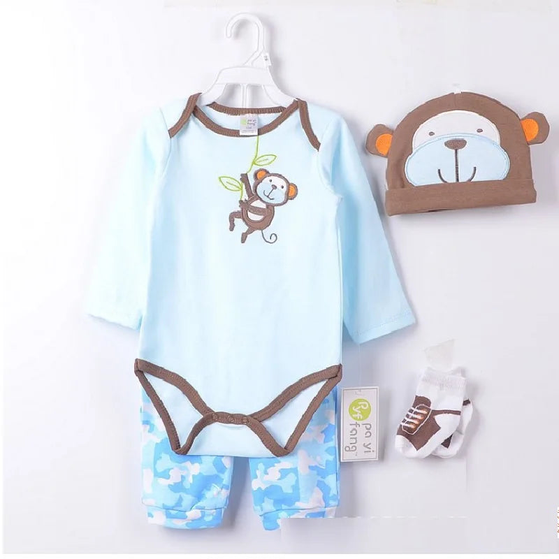Baby boy Clothes Suits newborn 4-pieces Set baby clothing girl Bodysuit pant t-shirt sock bib 5pcs sets bebes jumpsuits