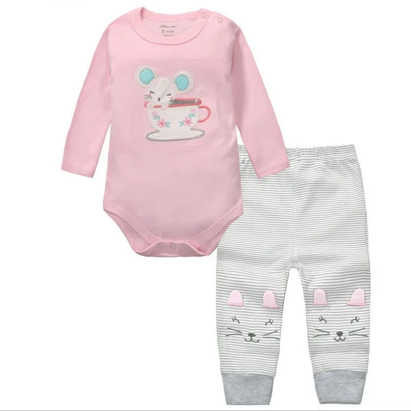 2pcs Per Set Baby Girls Boys Clothes Set Long Sleeve Rompers And Pants Clothing Sets Cartoon Cotton Infant Toddler Clothes