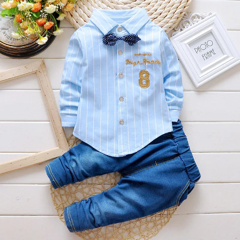 Kinder Jungen Kleidung Baby Casual Fliege Hemd + Hose 2-teilige Sets Sommer Kleinkind Denim Outfits Kinder Anzüge Kleinkind Kleidung BC1219