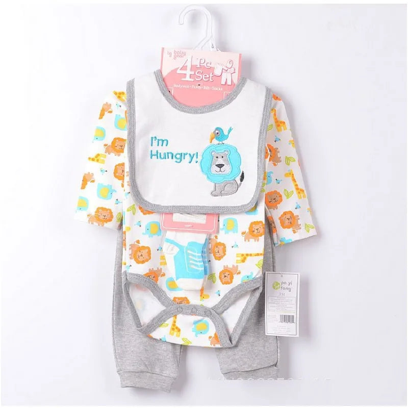 Baby boy Clothes Suits newborn 4-pieces Set baby clothing girl Bodysuit pant t-shirt sock bib 5pcs sets bebes jumpsuits