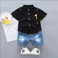 Neu Sommer Hot Sale Kleinkind Kinder Baby Jungen Hemd Cartoon Tops Jeans Shorts Hosen Outfits Set Babykleidung