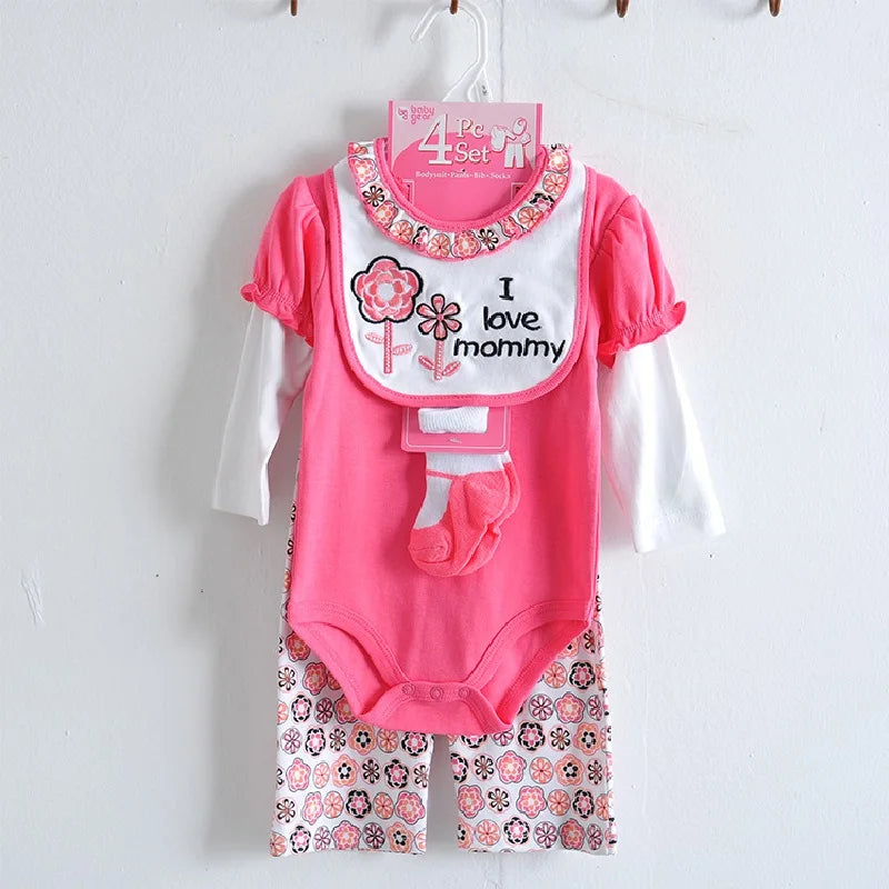 Baby boy Clothes Suits newborn 4-pieces Set baby clothing girl Bodysuit pant t-shirt sock bib 5pcs sets bebes jumpsuits