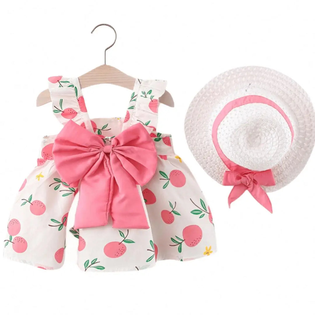 Conjuntos de ropa de bebé para verano sin mangas, playa, finos, ligeros, dulces, infantiles, florales, baratos, de algodón, para niñas pequeñas, vestido casual con sombrero