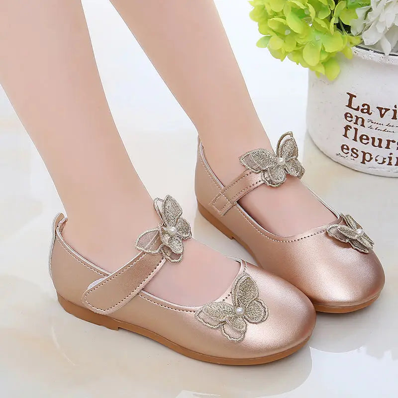 2-12Years Old Kids Leather Shoes Comfortable Beautiful Butterfly Girls Princess Shoes For Wedding Party Children Single Shoes